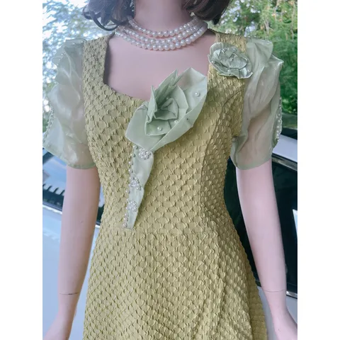 ĐẦM XỐP XANH TAY đính ngọc [kèm ảnh thật ] Giá 290k Chất liệu: gấm  xốp xịn Lưng có bo chun co giãn dễ chịu