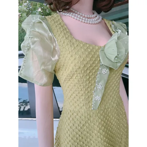 ĐẦM XỐP XANH TAY đính ngọc [kèm ảnh thật ] Giá 290k Chất liệu: gấm  xốp xịn Lưng có bo chun co giãn dễ chịu