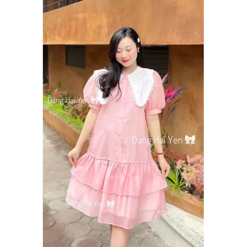 Đầm suông cổ thêu hoa Giá 290k Hàng có sẵn giao ngay Có màu hồng S và màu đen Bâù bì bon chen thoải mái