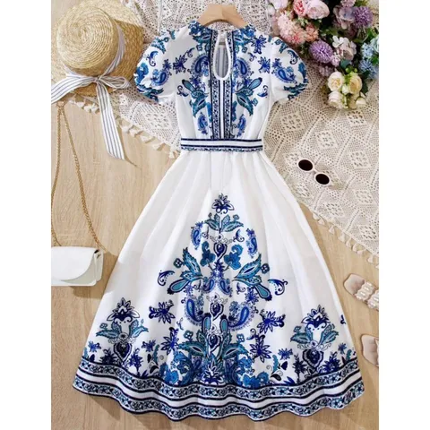 Váy xoè đai eo dáng maxi in hoạ tiết cao cấp Xinh sang xịn mịn giá 350k hàng có sẵn giao ngay đủ size