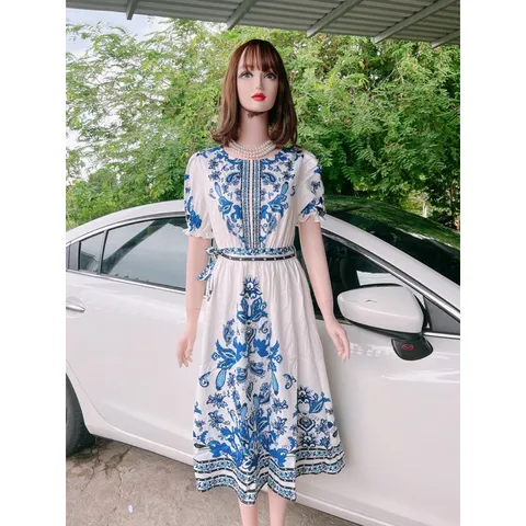 Váy xoè đai eo dáng maxi in hoạ tiết cao cấp Xinh sang xịn mịn giá 350k hàng có sẵn giao ngay đủ size