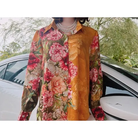 Áo Sơ Mi Lụa mango Tay Dài In Họa Tiết Phong Cách  Giá 190k/ áo Hàng có sẵn giao ngay Có thể kết hợp với chân váy