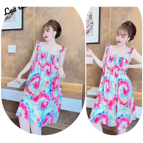 Đầm lụa latin 2 dây hoạ tiết dễ thương freesize 42-65kg Hàng có sẵn giao ngay Chất liệu lụa latin Giá 199k