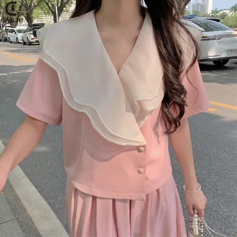 Bộ Nữ Vintage Váy Dài Phong Cách Pháp Cổ Chữ V Nữ Thanh Lịch Bộ Áo Cổ Chữ V Phối Bèo + Chân Váy Dài Phong Cách Pháp