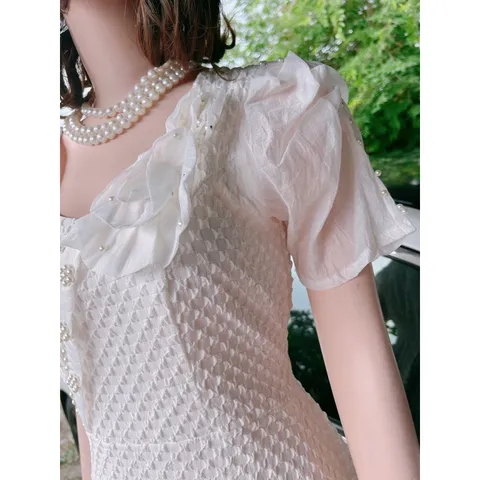 Váy xoè cổ nơ siêu xinh đính ngọc , chất tơ mềm mát nhẹ nhàng Giá 290k Hàng có sẵn giao ngay Chất liệu gấm xốp nổi