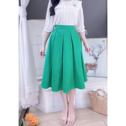 Chân váy gấm xốp xếp li xòe ngang gối Hàng chính chủ ND Hàng có sẵn giao ngay S Giá 190k/ chân váy
