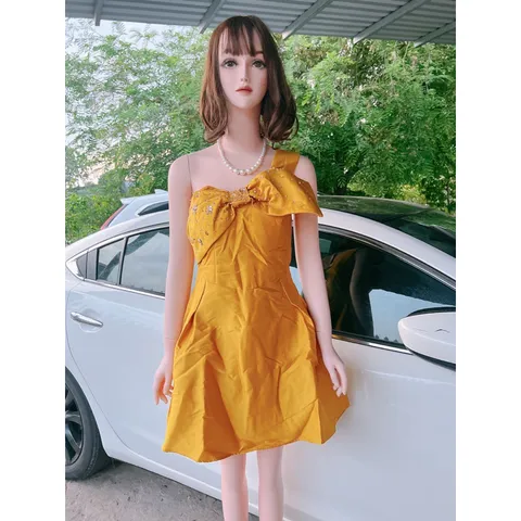 ĐẦM XÒE TAPTA NƠ ĐÍNH CƯỜM DÁNG NGẮN - chất liệu tapta - mặc đi tiệc , đi chơi đều đẹp -size S , M Hàng có sẵn giao ngay