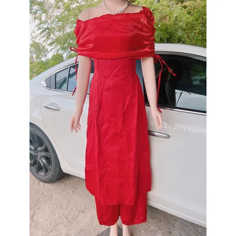 ÁO DÀI CHẤT LIỆU TAPTA PHỐI Tơ, MAY CÁCH ĐIỆU VÔ CÙNG SANG CHẢNH Màu đỏ - Chất liệu tapta phối tơ, không xô lệch
