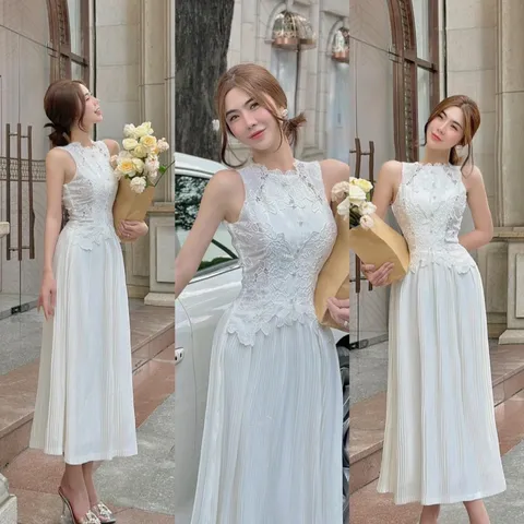 Đầm ren trắng siêu đẹp, freesize, chất liệu dày dặn, nhập cao cấppp, phù hợp với đi chơi