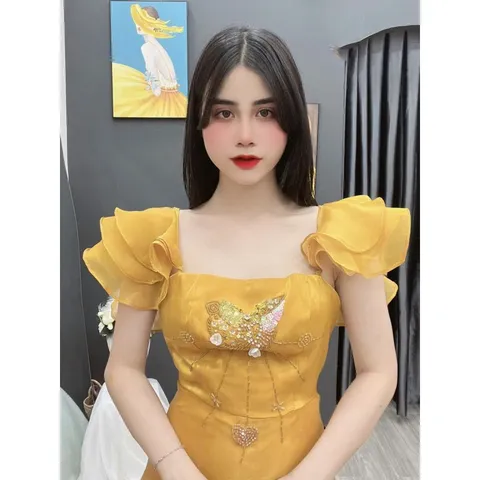 Đầm dự tiệc đính kết cao cấp màu Vàng  Hàng mới về ĐẦM MIDI CÁNH TIÊN VÀNG  ĐÍNH KIM SA Giá 390k Hàng có sẵn giao ngay