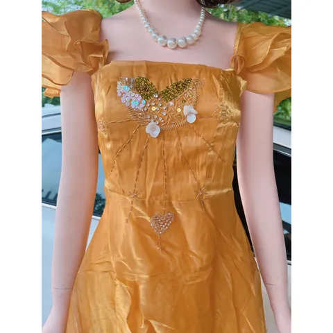 Đầm dự tiệc đính kết cao cấp màu Vàng  Hàng mới về ĐẦM MIDI CÁNH TIÊN VÀNG  ĐÍNH KIM SA Giá 390k Hàng có sẵn giao ngay