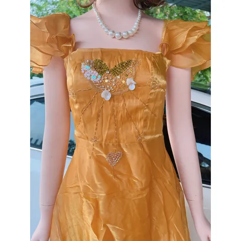 Đầm dự tiệc đính kết cao cấp màu Vàng  Hàng mới về ĐẦM MIDI CÁNH TIÊN VÀNG  ĐÍNH KIM SA Giá 390k Hàng có sẵn giao ngay