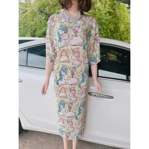 Đầm suông dập ly Ngựa POONY Đầm suông dập ly Hoạ tiết dễ thương , free size 45-70kg , bầu bì bon chen thoải mái lun nha
