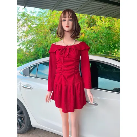 Đầm Body Trễ Vai Nhún Eo - chất thun xốp Giá 290k Màu đen và đỏ Có size tới 70kg Hang có sẵn giao ngay
