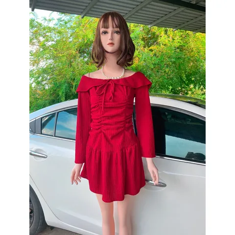 Đầm Body Trễ Vai Nhún Eo - chất thun xốp Giá 290k Màu đen và đỏ Có size tới 70kg Hang có sẵn giao ngay