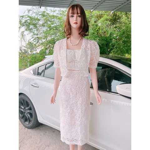 Set ren tiểu thư siêu đẹp Maù trắng Gồm chân váy ren + áo 2 dây có sẵn mút ngực + áo khoác ren Giá 399k Hàng có sẵn giao