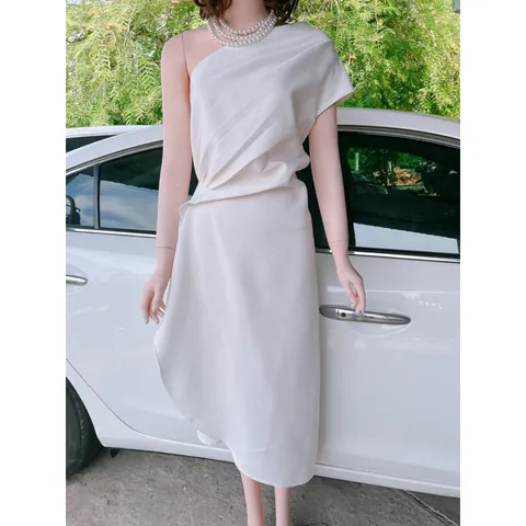 Váy trắng lệch vai dự tiệc tiểu thư dáng dài sang trọng-hàng cao cấp-đầm maxi trắng dự tiệc thanh lịch tôn dáng Màu trắn