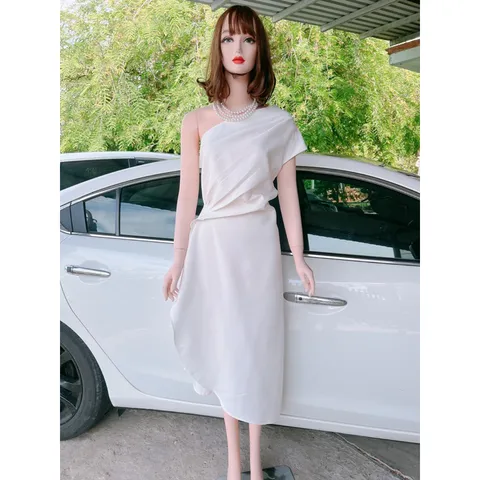 Váy trắng lệch vai dự tiệc tiểu thư dáng dài sang trọng-hàng cao cấp-đầm maxi trắng dự tiệc thanh lịch tôn dáng Màu trắn