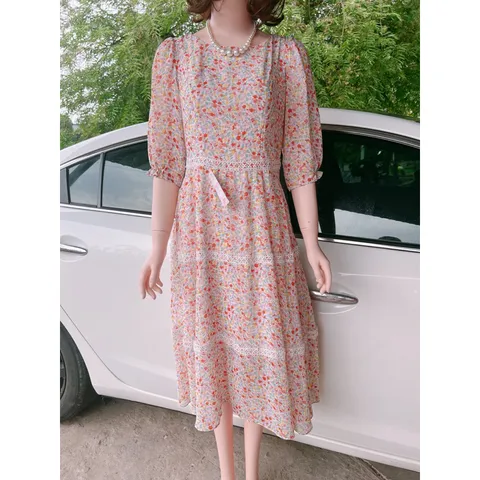 Hàng có sẵn Giao hàng nhanh  Đầm voan hoa phối ren Mùa hè Phong cách mới Phiên bản Hàn Quốc Giá 290k Đủ size tới 70kg