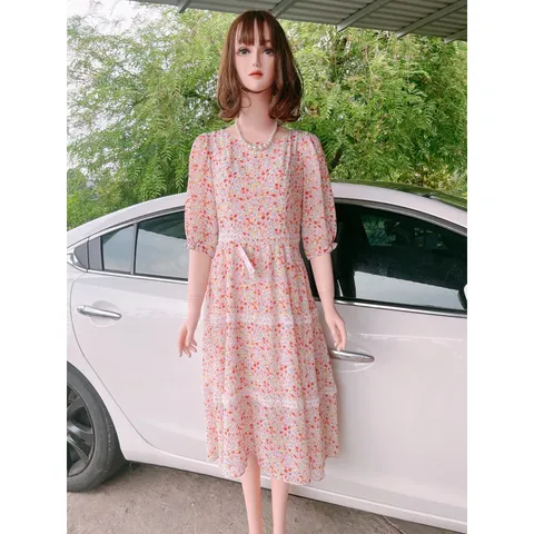 Hàng có sẵn Giao hàng nhanh  Đầm voan hoa phối ren Mùa hè Phong cách mới Phiên bản Hàn Quốc Giá 290k Đủ size tới 70kg