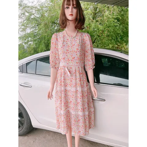 Hàng có sẵn Giao hàng nhanh  Đầm voan hoa phối ren Mùa hè Phong cách mới Phiên bản Hàn Quốc Giá 290k Đủ size tới 70kg