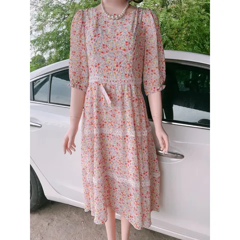 Hàng có sẵn Giao hàng nhanh  Đầm voan hoa phối ren Mùa hè Phong cách mới Phiên bản Hàn Quốc Giá 290k Đủ size tới 70kg