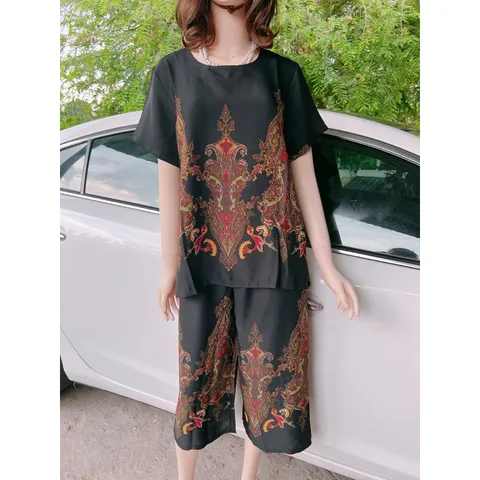 Đồ bộ trung niên, đồ bộ mặc ở nhà cho các mẹ quần lửng, chất lụa mango nhập ko nhăn Giá 190k Hàng có sẵn giao ngay