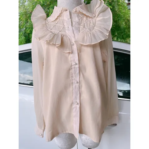 Áo Sơ Mi Tơ Bèo Cổ ✔Màu sắc: Kem Size: Freesize Áo kiểu nữ đẹp mang thiết kế thanh lịch, tinh tế sẽ tạo nên sức hút