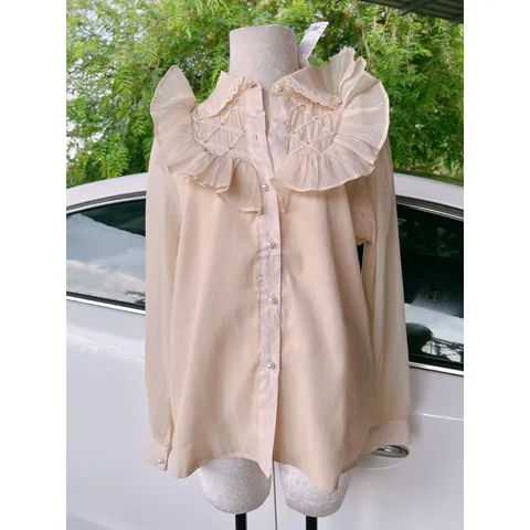 Áo Sơ Mi Tơ Bèo Cổ ✔Màu sắc: Kem Size: Freesize Áo kiểu nữ đẹp mang thiết kế thanh lịch, tinh tế sẽ tạo nên sức hút