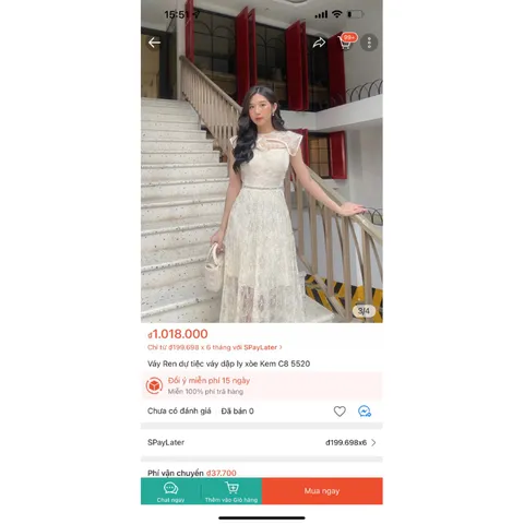 Váy Ren dự tiệc váy dập ly xòe Kem dáng dài Hàng người ta bán hơn 1 triệu, e bán chỉ 550k Hàng có sẵn giao ngay M
