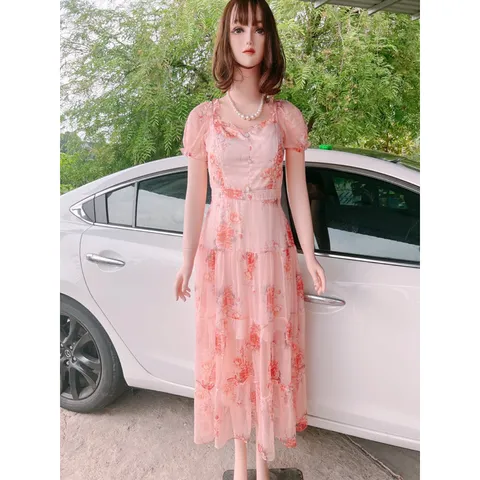 Đầm hoa có sẵn mút ngực dáng dài Giá 290k Hàng có sẵn giao ngay Chất liệu tơ 2 lớp nhẹ như mây Dây kéo phía sau