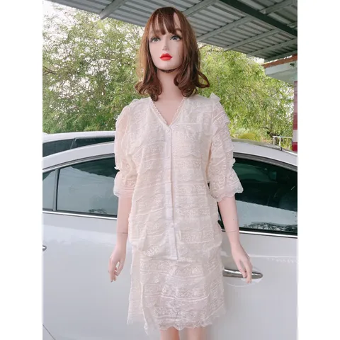 set áo ren + chân váy ren trắng