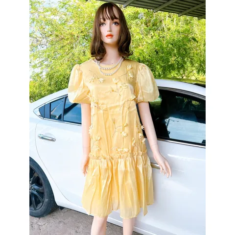 VÁY BABYDOLL THIẾT KẾ HOA NỔI REN ĐẸP- ĐẦM CÔNG SỞ VÁY DỰ TIỆC CHẤT MỀM ĐẸP Giá 290k Hàng có sẵn giao ngay S Màu kem