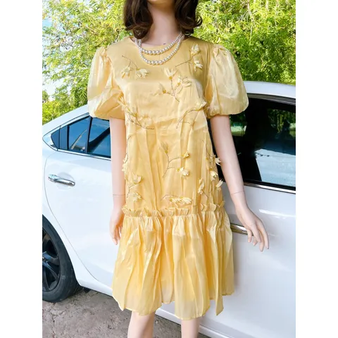 VÁY BABYDOLL THIẾT KẾ HOA NỔI REN ĐẸP- ĐẦM CÔNG SỞ VÁY DỰ TIỆC CHẤT MỀM ĐẸP Giá 290k Hàng có sẵn giao ngay S Màu kem