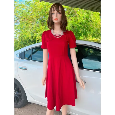 Đầm dự tiệc, công sở váy xoè  cổ cach điệu hoa siêu đẹp Giá 290k Màu đỏ Hàng co giãn dễ chịu Hàng có sẵn giao ngay