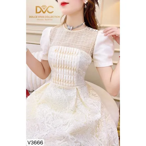VÁY REN TRẮNG PHỐI CỔ LƯỚI HỌA TIẾT NỔI TIỂU THƯ Giá 399k Đủ size tới XL Hàng có sẵn giao ngay Chất liệu ren cao cấp