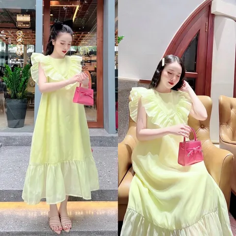 Đầm  họa tiết hoa trẻ trung - Đầm  dáng dài tạo điểm nhấn cho nàng, dây kéo phía sau Giá 290k Hàng có sẵn giao ngay