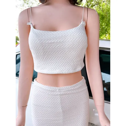 Set áo 2 dây croptop có lót ngực+ chân váy có quần Hàng có sẵn giao ngay Size SM Màu trắng  Chất liệu ren cao cấp