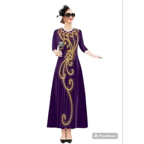 Đầm dạ hội trung niên đi tiệc vải nhung màu tím Ép đá ép cườm sang trọng Giá 380k Hàng có sẵn giao ngay