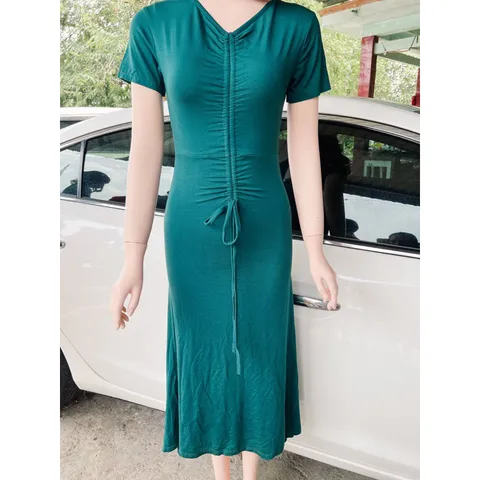 Đầm  Thiết kế  Dây rút Phong cách mới Vải / Polyester (sợi polyeste) Siêu co giãn, mát Giá 290k Mày xanh đậm