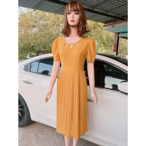 Đầm Xòe Dáng Dài Thiết Kế Cổ Đính Cườm cổ giọt nước Phong Cách Sang Trọng  Maù vàng Giá 290k Hàng có sẵn giao ngay