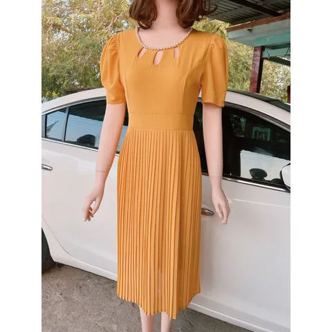 Đầm Xòe Dáng Dài Thiết Kế Cổ Đính Cườm cổ giọt nước Phong Cách Sang Trọng  Maù vàng Giá 290k Hàng có sẵn giao ngay