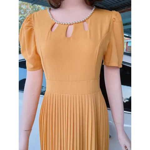 Đầm Xòe Dáng Dài Thiết Kế Cổ Đính Cườm cổ giọt nước Phong Cách Sang Trọng  Maù vàng Giá 290k Hàng có sẵn giao ngay