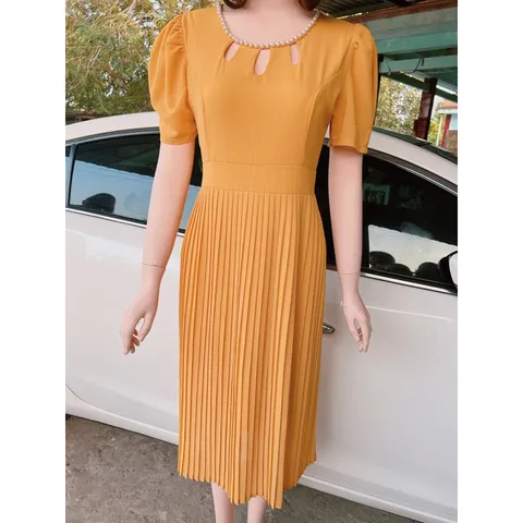 Đầm Xòe Dáng Dài Thiết Kế Cổ Đính Cườm cổ giọt nước Phong Cách Sang Trọng  Maù vàng Giá 290k Hàng có sẵn giao ngay