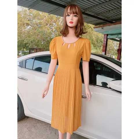 Đầm Xòe Dáng Dài Thiết Kế Cổ Đính Cườm cổ giọt nước Phong Cách Sang Trọng  Maù vàng Giá 290k Hàng có sẵn giao ngay