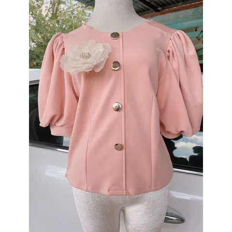 Áo kiểu đính hoa siêu đẹp Dễ phối đồ Hàng cúc đẹp Dây kéo eo Hàng có sẵn giao ngay Màu hồng phấn Giá 260k