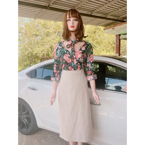 set bộ công sở nữ áo sơ mi cổ  nơ và chân váy bút chì dáng dài Giá 290k/ cả set gồm áo sơ mi và chân váy