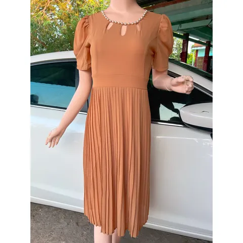 Đầm Xòe Dáng Dài Thiết Kế Cổ Đính Cườm Phong Cách Sang Trọng  Maù nâu tây  Giá 290k Hàng có sẵn giao ngay