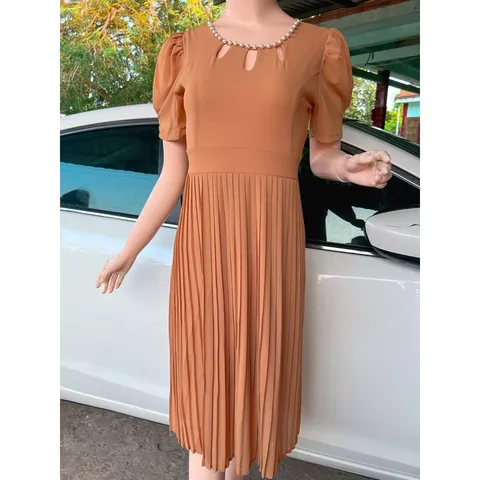 Đầm Xòe Dáng Dài Thiết Kế Cổ Đính Cườm Phong Cách Sang Trọng  Maù nâu tây  Giá 290k Hàng có sẵn giao ngay
