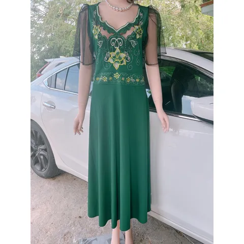 Đầm dạ hội dài co giãn Hàng ép đá thêu tay tỉ mỉ thủ công Giá 330k Hàng có sẵn giao ngay Màu xanh lá
